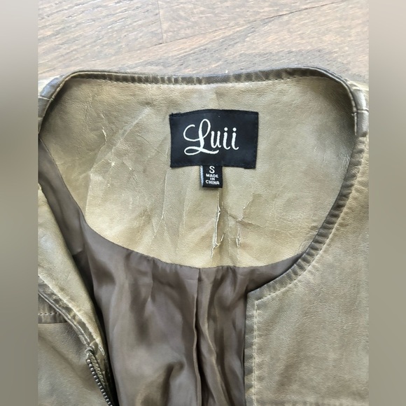 Luii Dark Green Olive Faux Leather Jacket Women’s Size Small - Picture 3 of 10